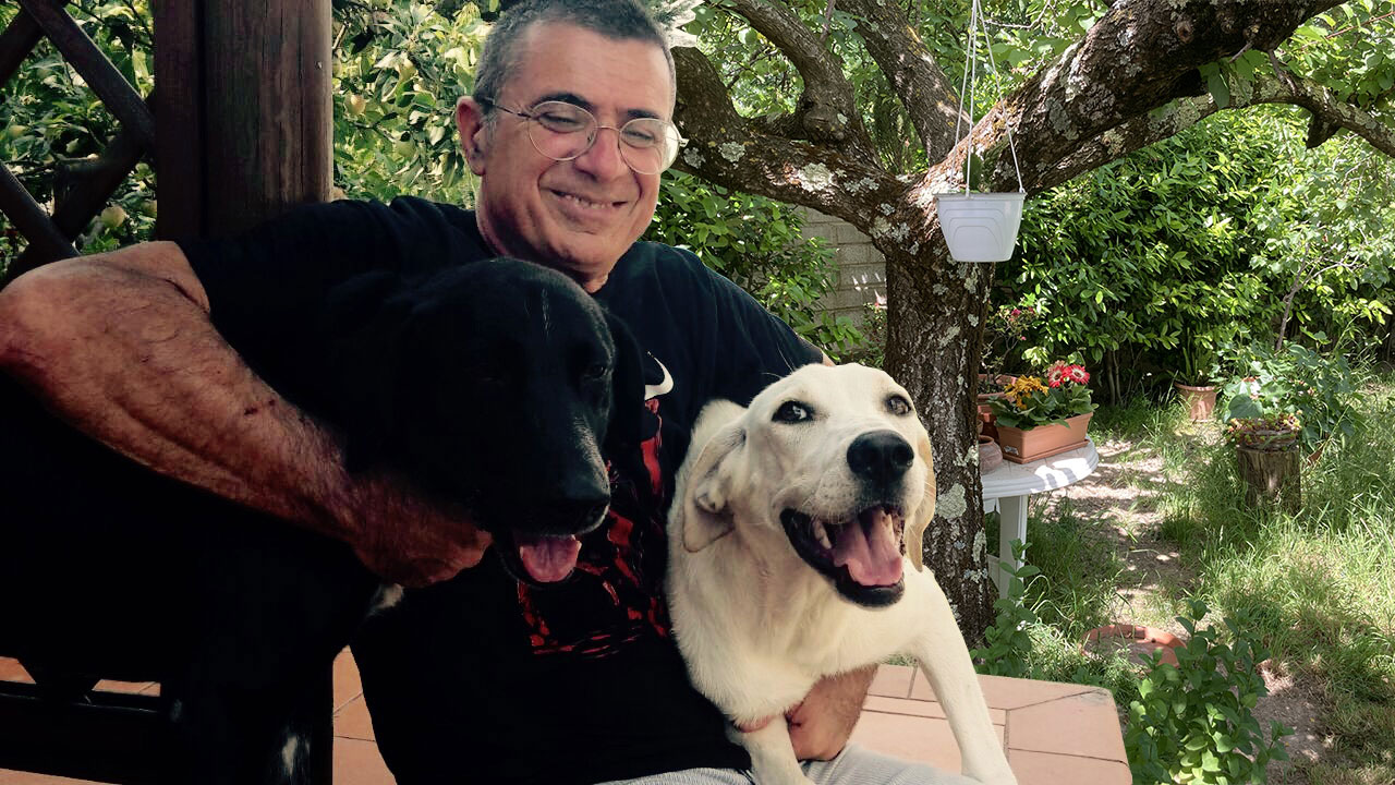 Bruno con i cani Ettore e Stella